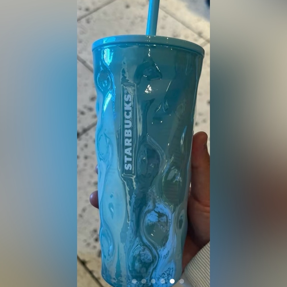 ❌SOLD❌Starbucks Mottled Green Glass Cup Luster Rippled Tumbler Iridescent New - Picture 7 of 11